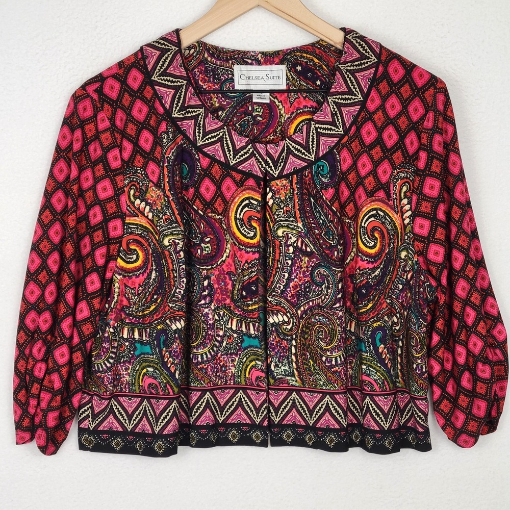 Chelsea Suite Paisley Cropped Jacket Womens 18 Balloon Sleeve Boho Y2K Statement